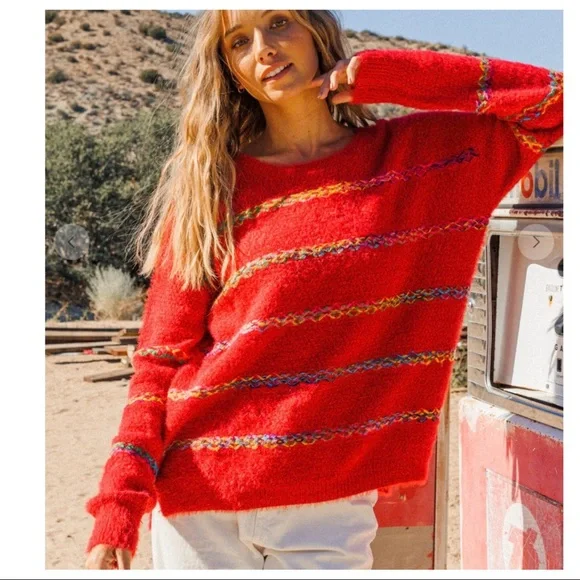 Boho chic Strip Knit Sweater Top - Picture 6 of 8